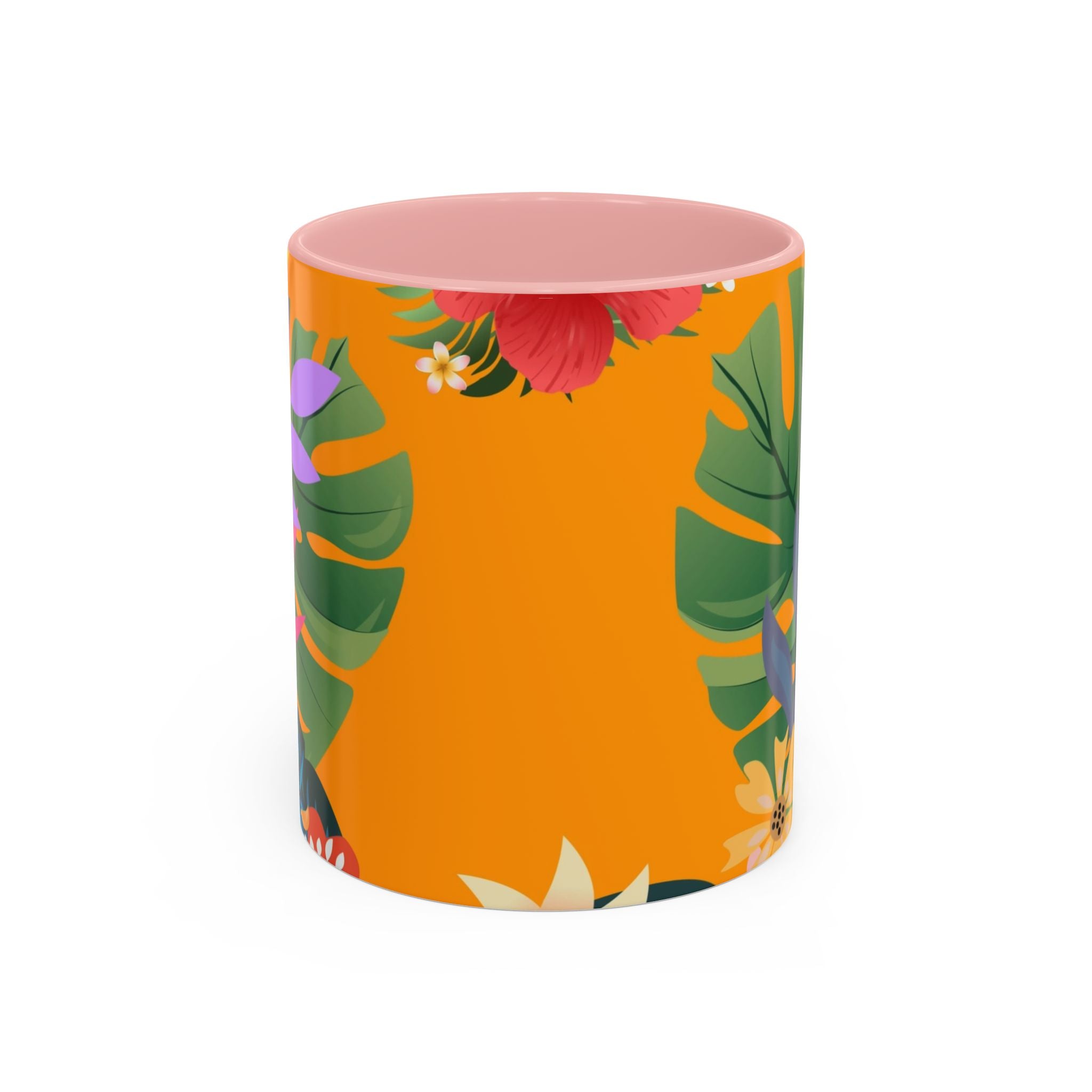 Tropical Floral Accent Coffee Mug — Bright Orange Botanical Design (11/15 oz)
