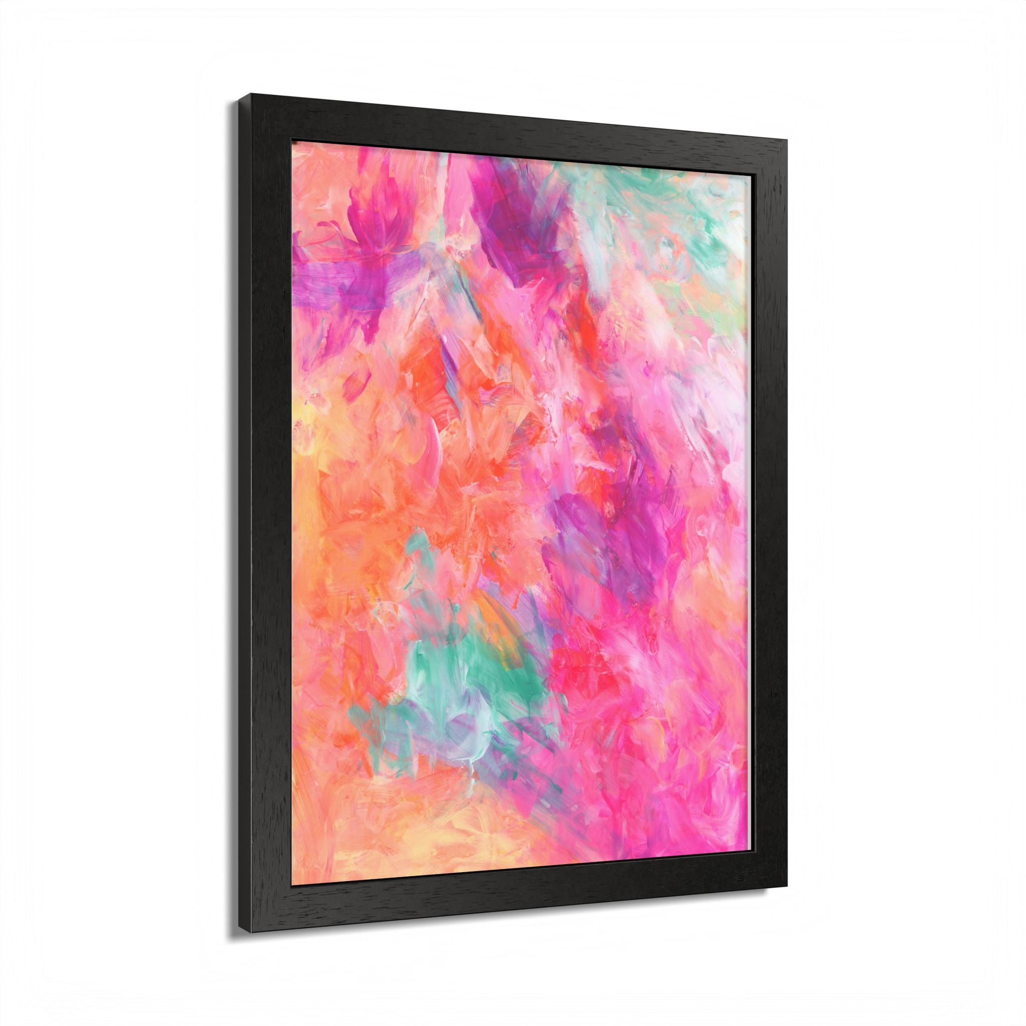 Vibrant Watercolor Abstract Framed Poster — Colorful Pink & Coral Wall Art