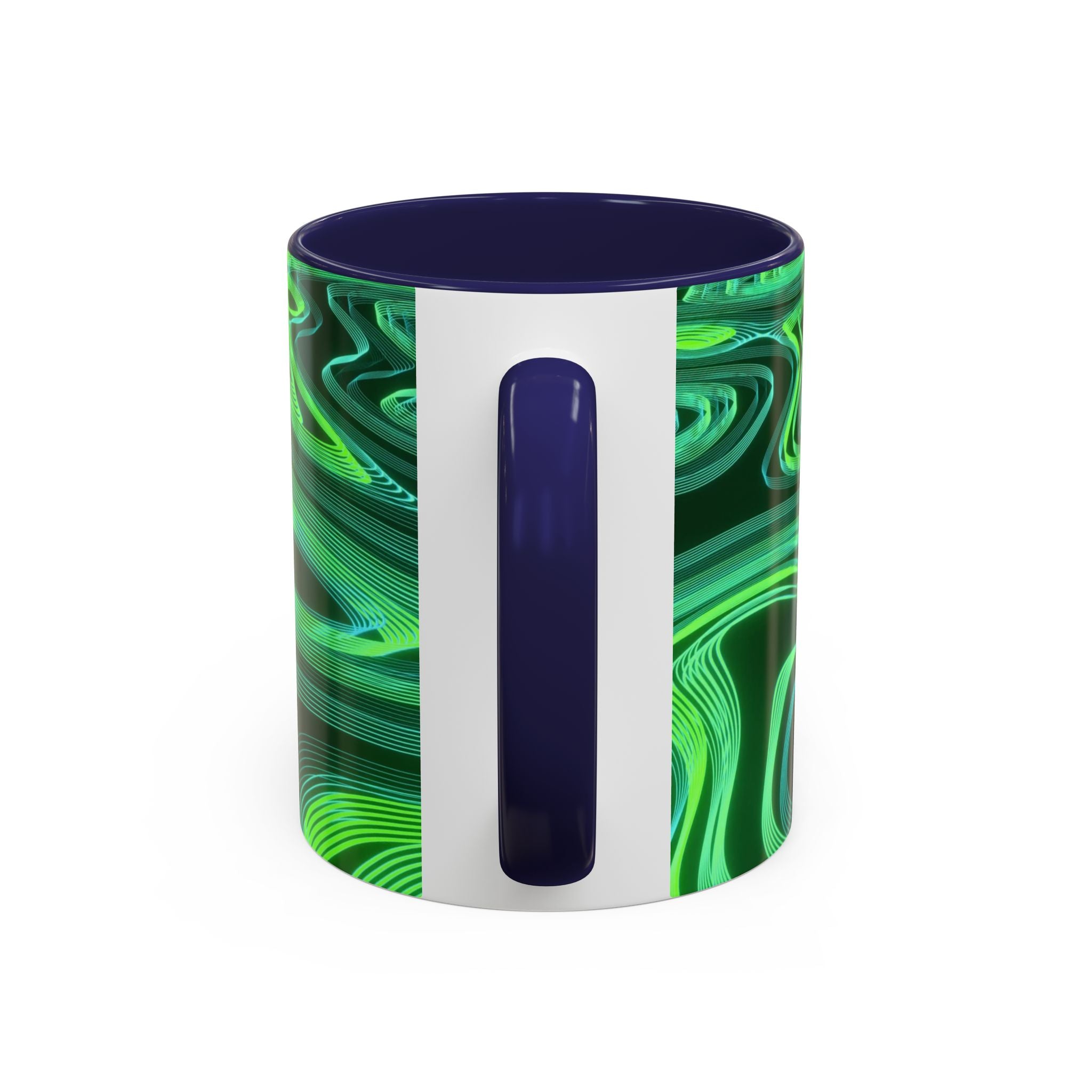 Green Swirl Accent Coffee Mug — Psychedelic Abstract Ceramic