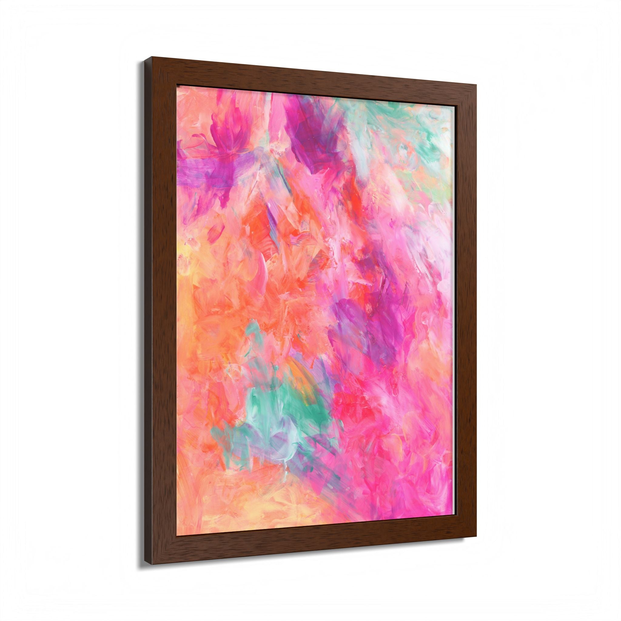 Vibrant Watercolor Abstract Framed Poster — Colorful Pink & Coral Wall Art