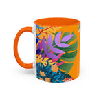 Tropical Floral Accent Coffee Mug — Bright Orange Botanical Design (11/15 oz)