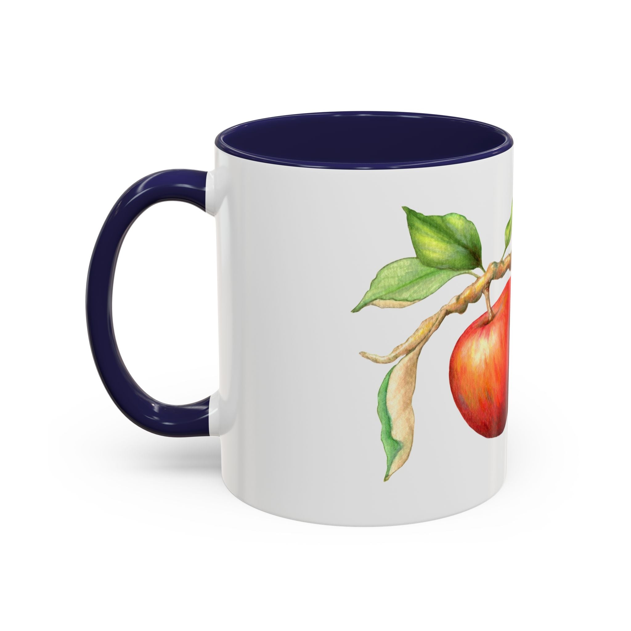 Apple Branch Accent Coffee Mug — Watercolor Fruit Kitchen Mug (11/15oz)