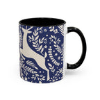Nordic Reindeer Pattern Accent Coffee Mug — Blue Holiday Tea Cup (11/15oz)