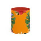 Tropical Floral Accent Coffee Mug — Bright Orange Botanical Design (11/15 oz)