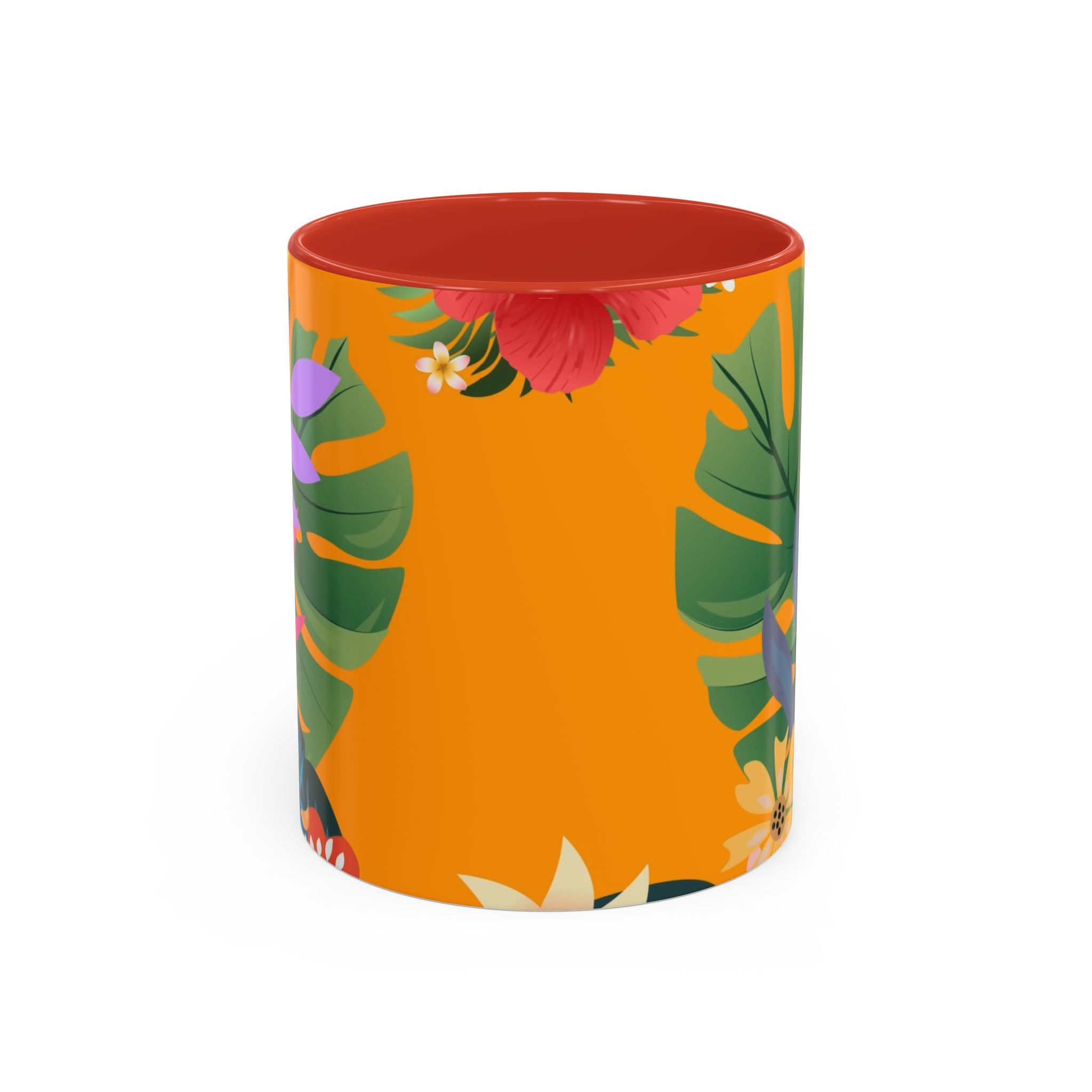 Tropical Floral Accent Coffee Mug — Bright Orange Botanical Design (11/15 oz)