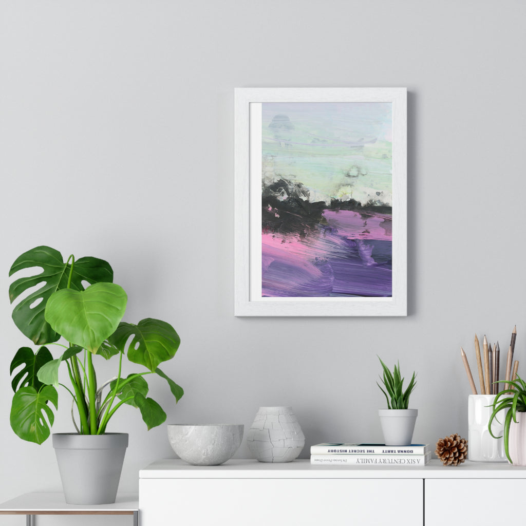 Abstract Coastal Horizon Framed Poster — Purple & Mint Vertical Wall Art