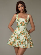 Floral Sleeveless Mini Pleated Dress