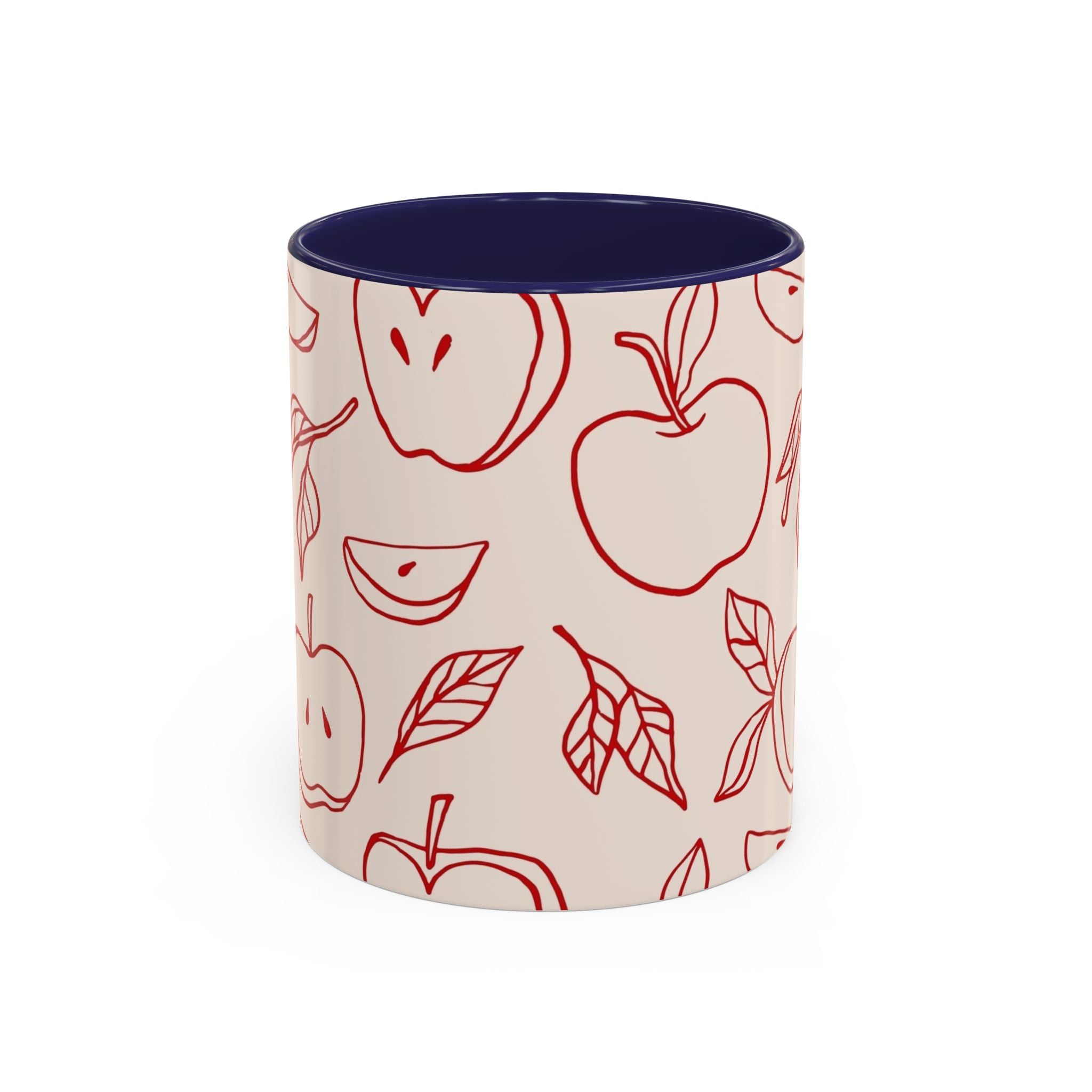 Apple Doodle Accent Coffee Mug — Red Apple Pattern Ceramic Mug (11/15oz)