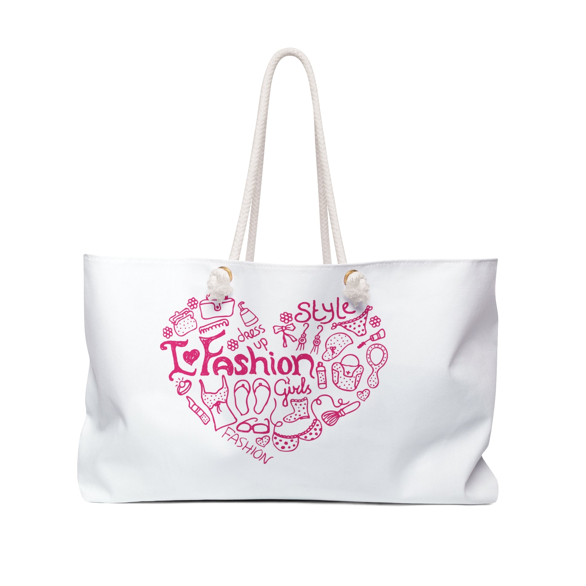 Fashion Heart Doodle Weekender | Pink Purse Illustration Beach Bag