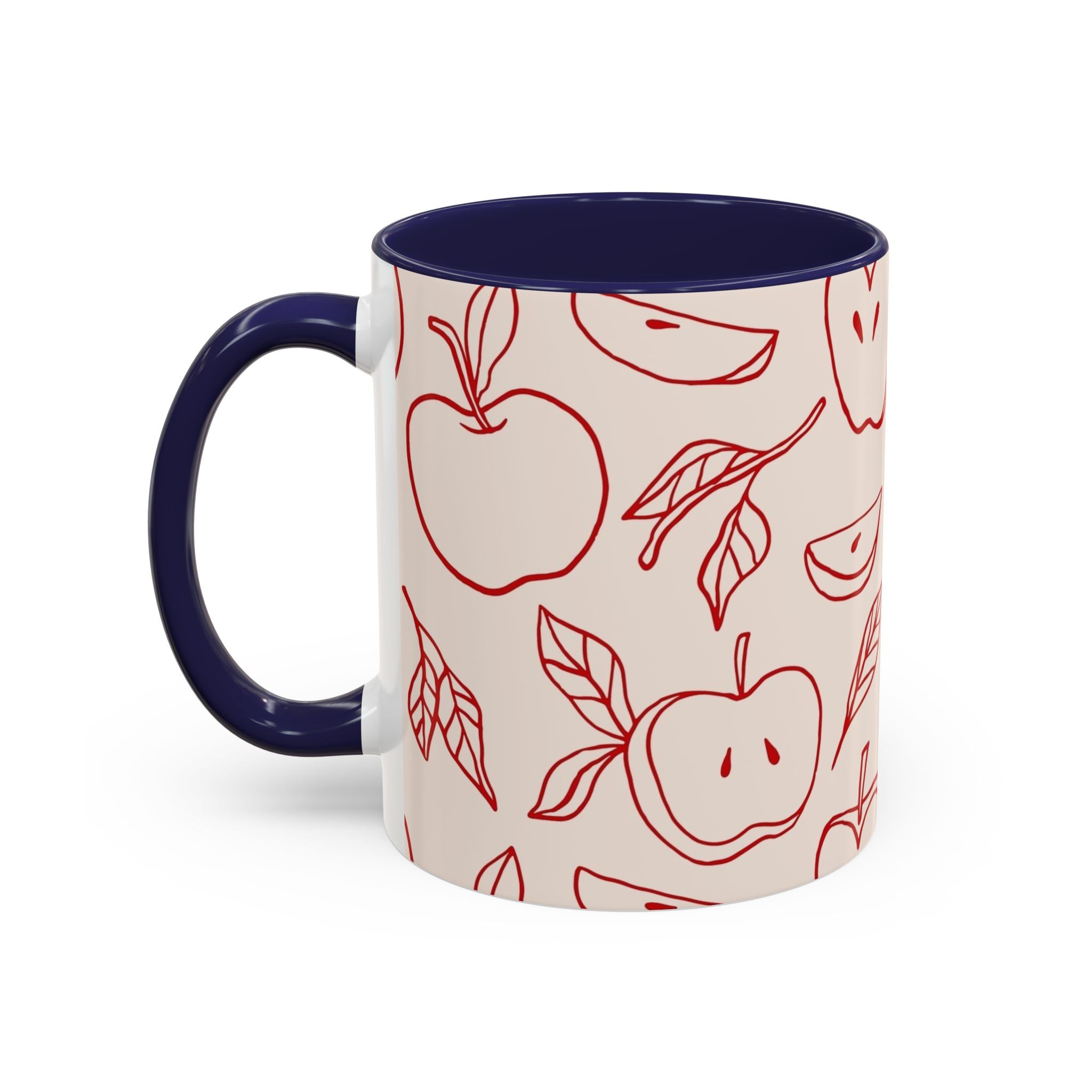 Apple Doodle Accent Coffee Mug — Red Apple Pattern Ceramic Mug (11/15oz)