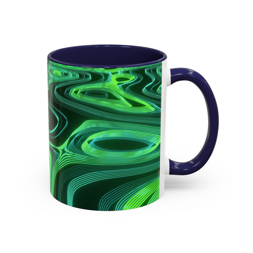 Green Swirl Accent Coffee Mug — Psychedelic Abstract Ceramic