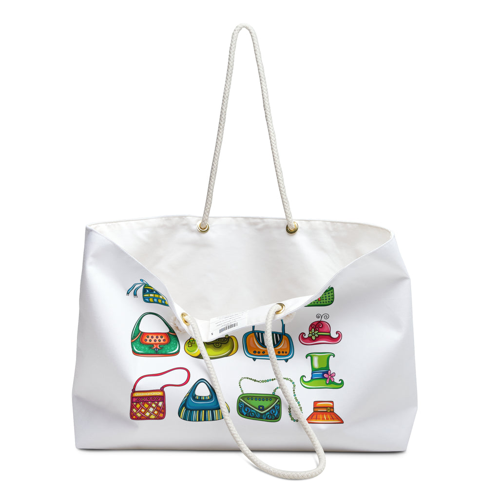 Colorful Retro Handbag Illustration Weekender Bag | Travel Tote, Cute Purse Icons