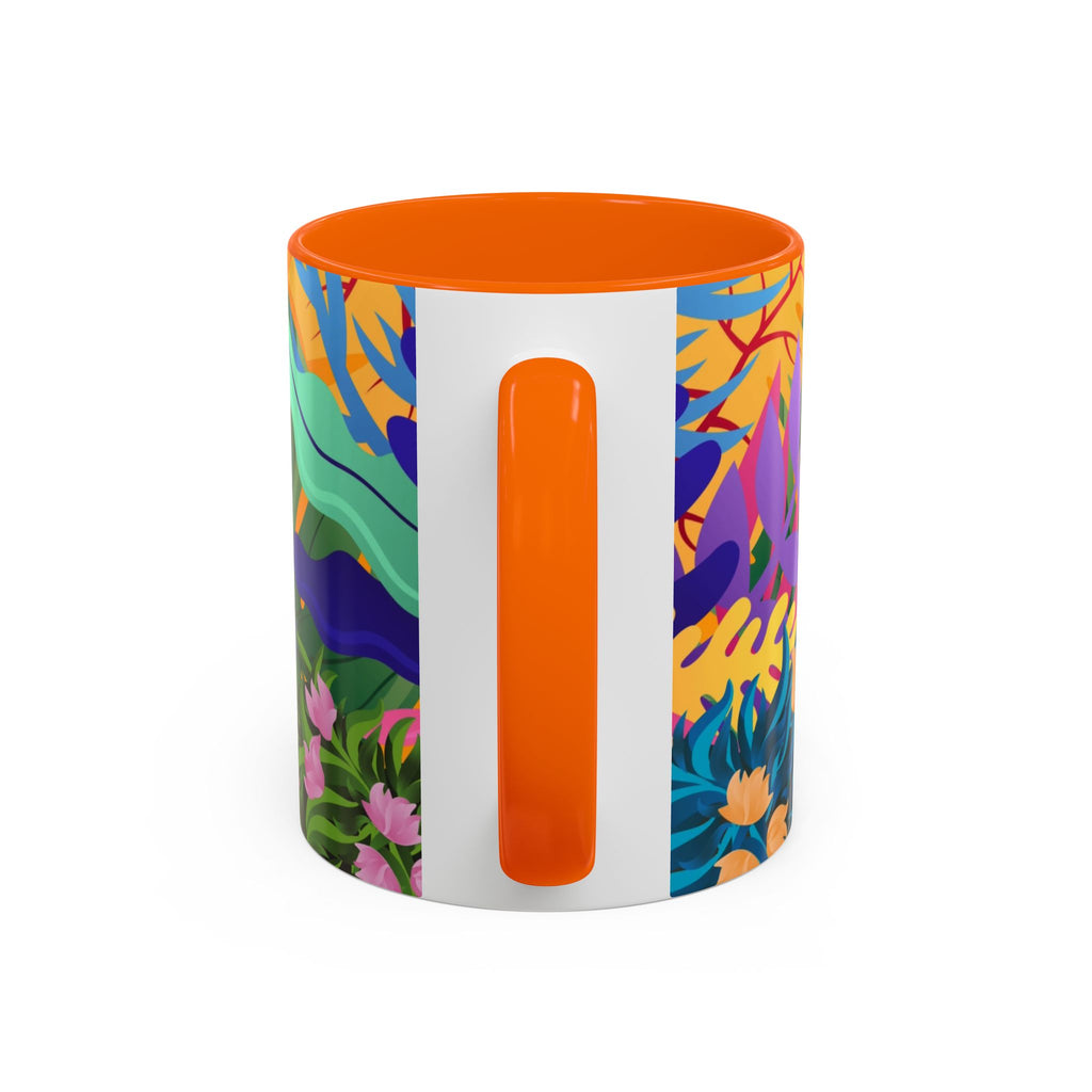 Tropical Floral Accent Coffee Mug — Bright Orange Botanical Design (11/15 oz)
