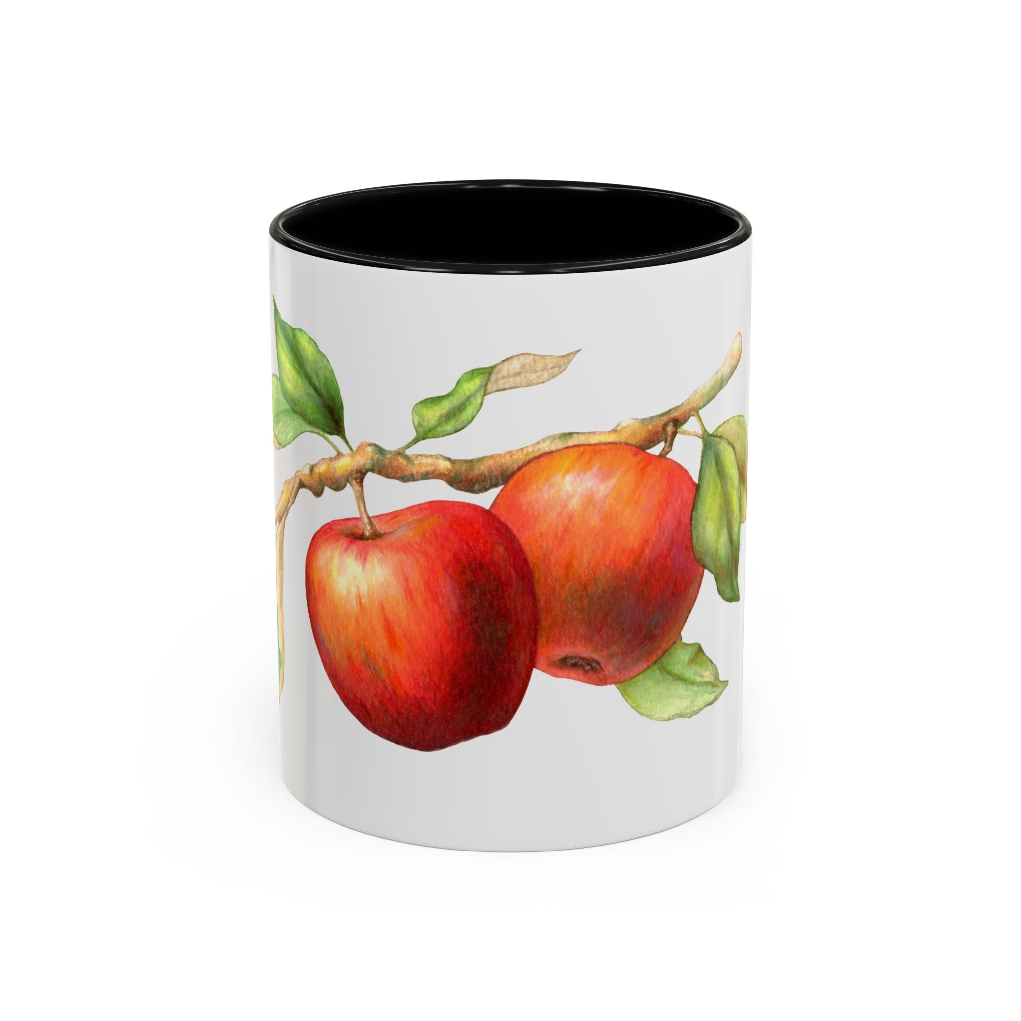 Apple Branch Accent Coffee Mug — Watercolor Fruit Kitchen Mug (11/15oz)