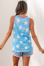 Americana Stars Stripe Trim Round Neck Tank Top