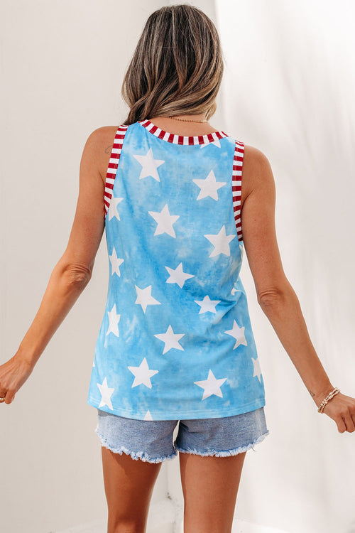 Americana Stars Stripe Trim Round Neck Tank Top
