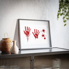 Framed Poster — Red Bloody Handprints Matte Wall Art (Horror Halloween Decor)