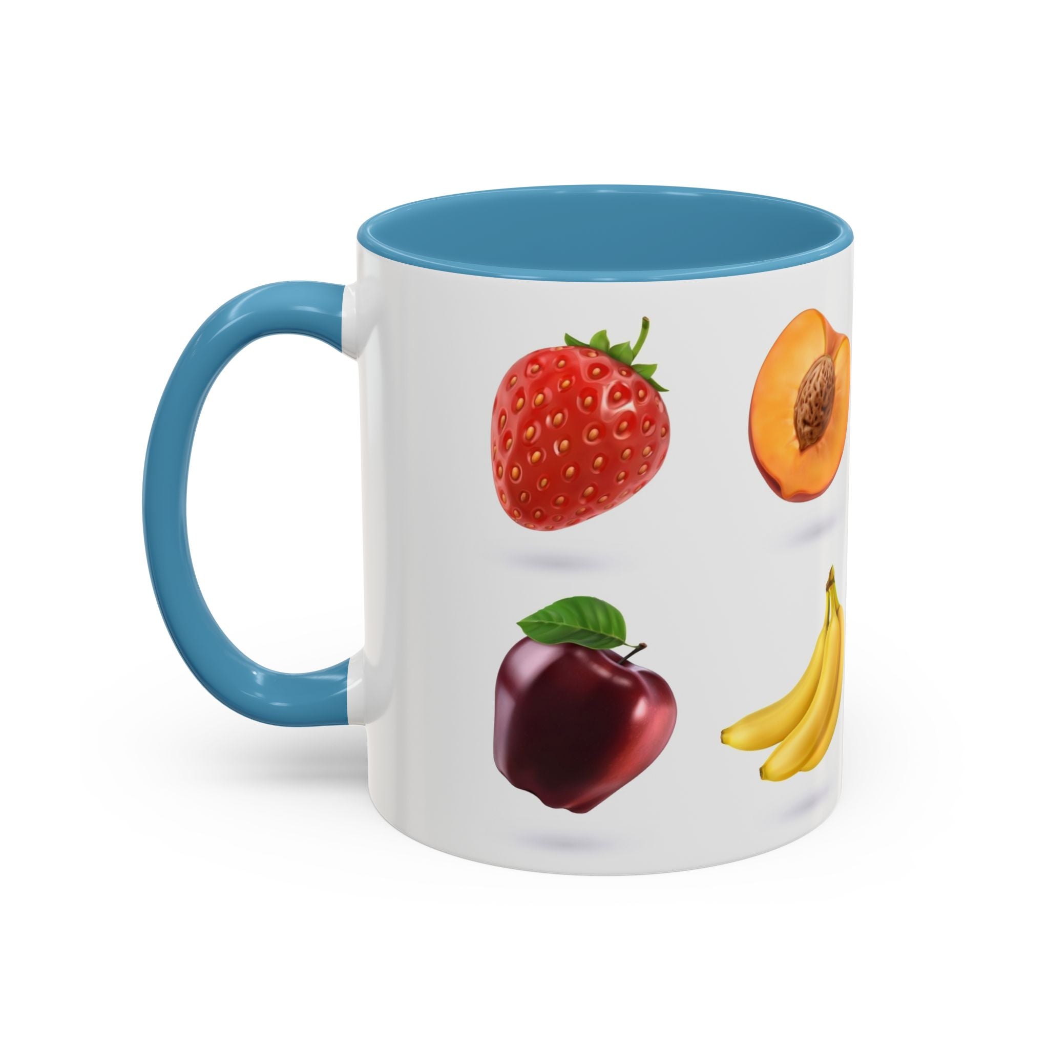 Fruit Pattern Accent Coffee Mug — Colorful Tropical Fruit Icons (11/15oz)