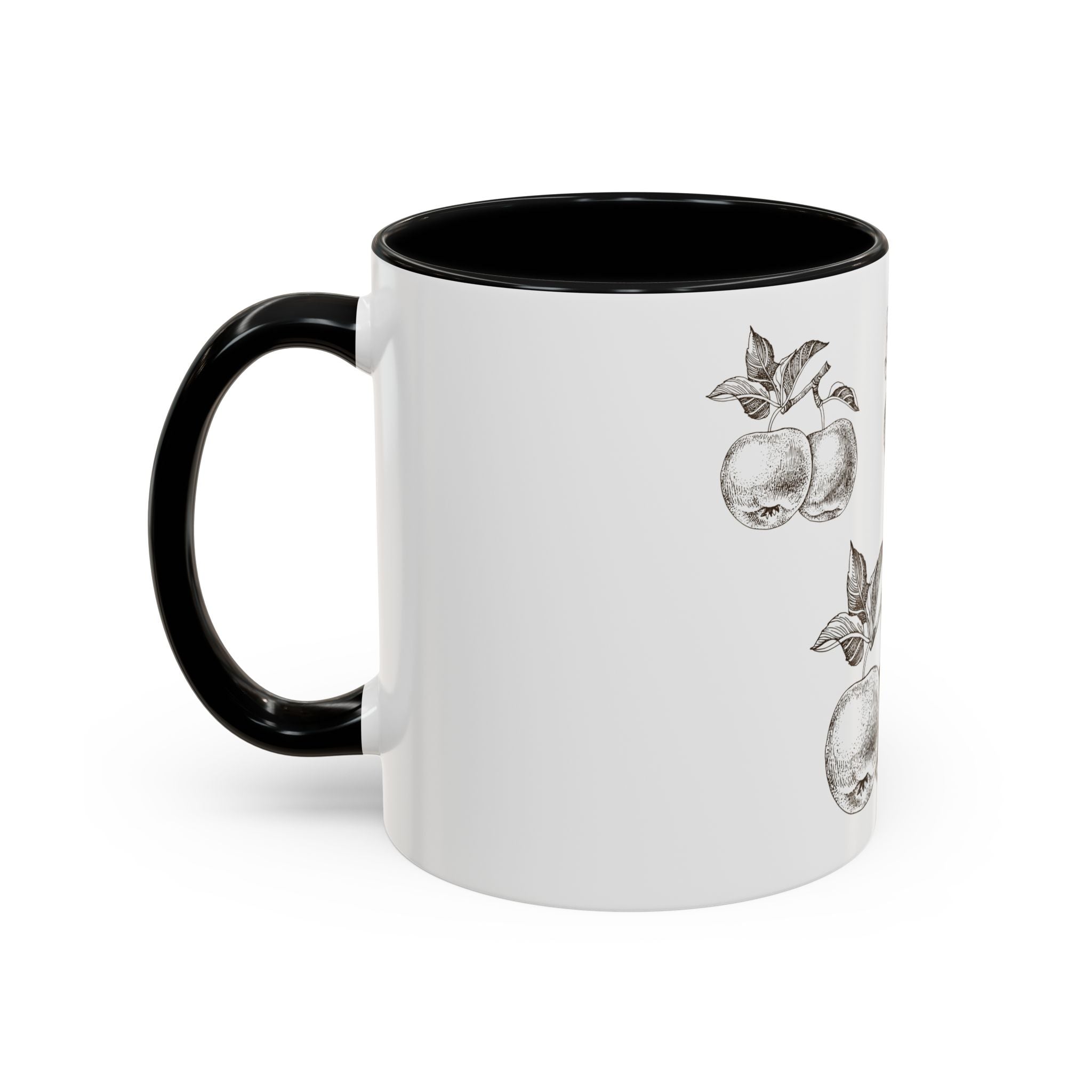 Botanical Apple Accent Coffee Mug — Vintage Fruit Sketch Ceramic Mug (11/15 oz)