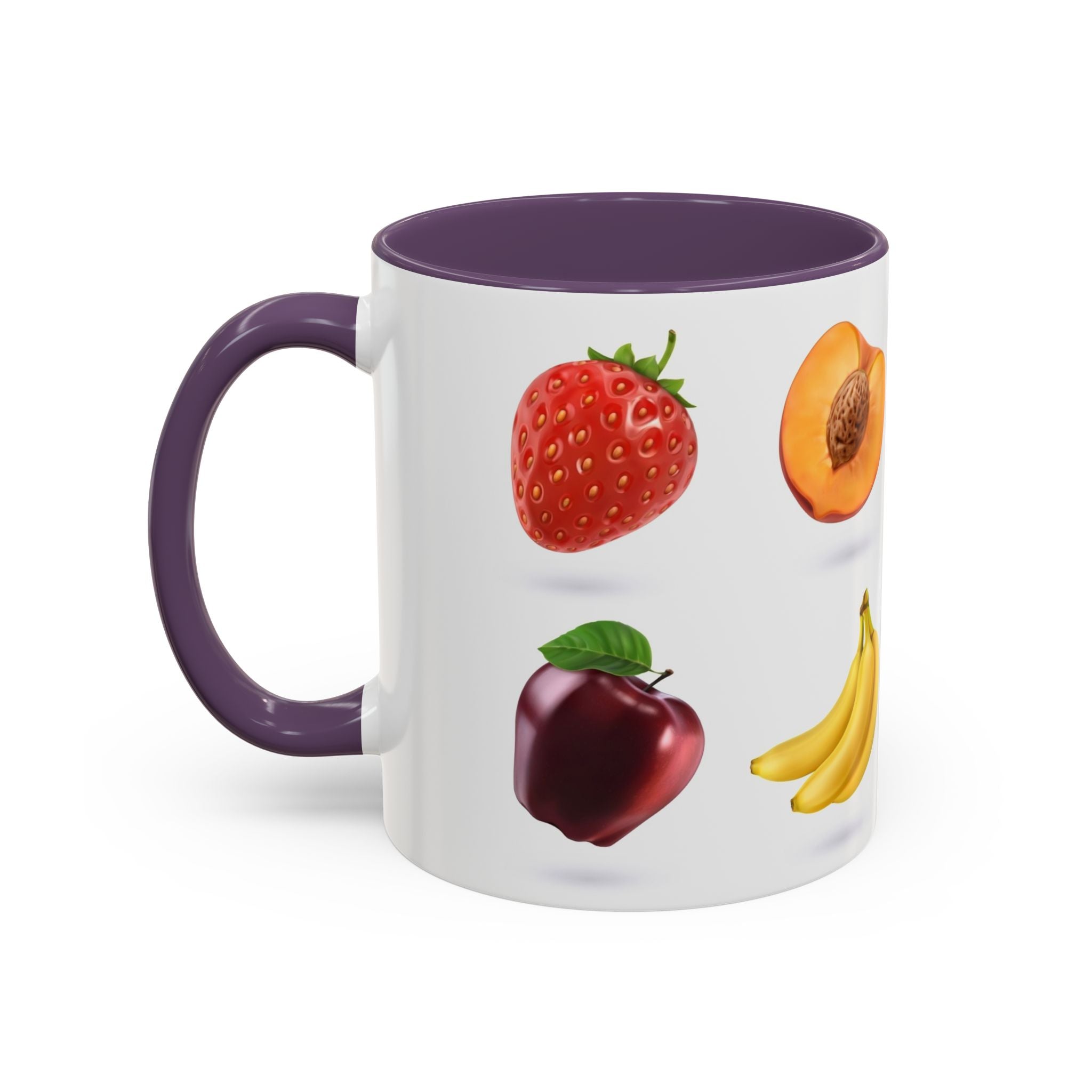 Fruit Pattern Accent Coffee Mug — Colorful Tropical Fruit Icons (11/15oz)