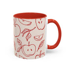 Apple Doodle Accent Coffee Mug — Red Apple Pattern Ceramic Mug (11/15oz)
