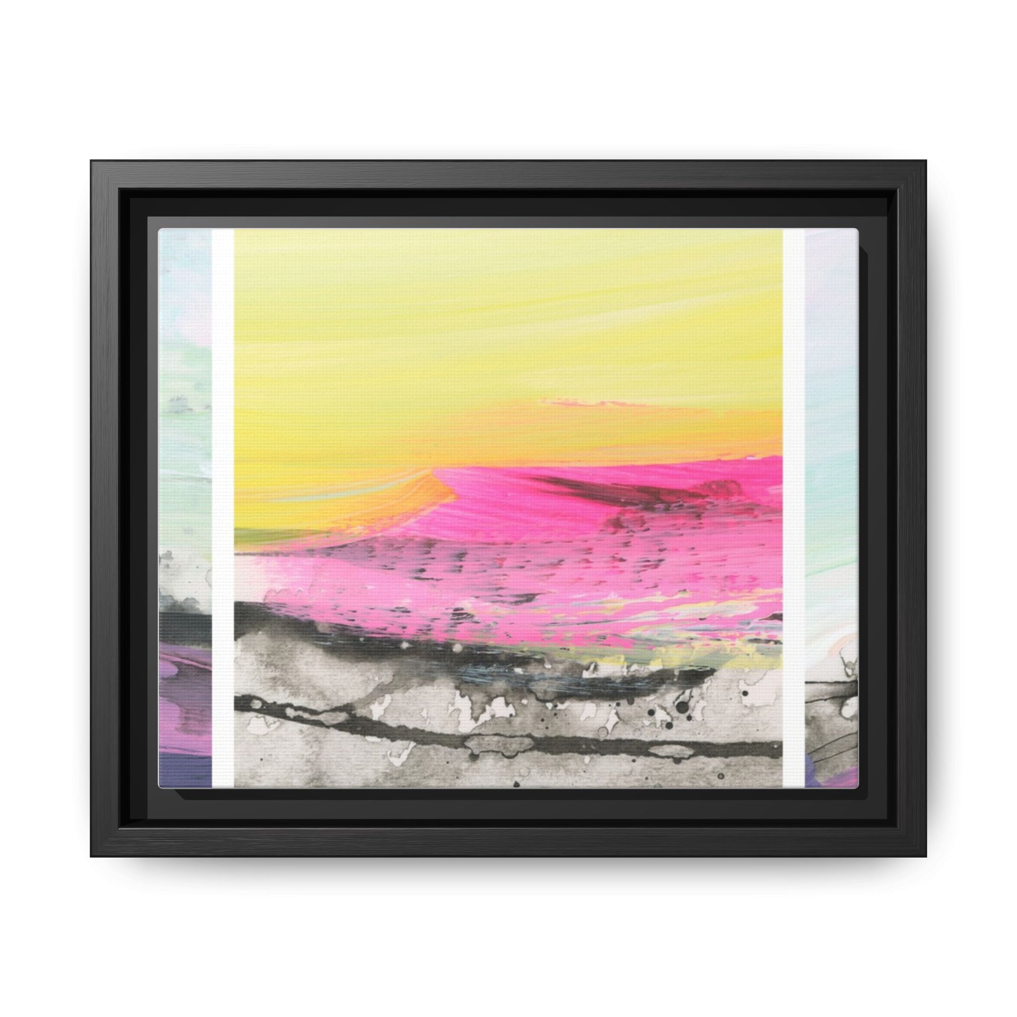 Abstract Sunrise Landscape Matte Canvas Framed Wall Art — Pink & Yellow Modern Home Decor