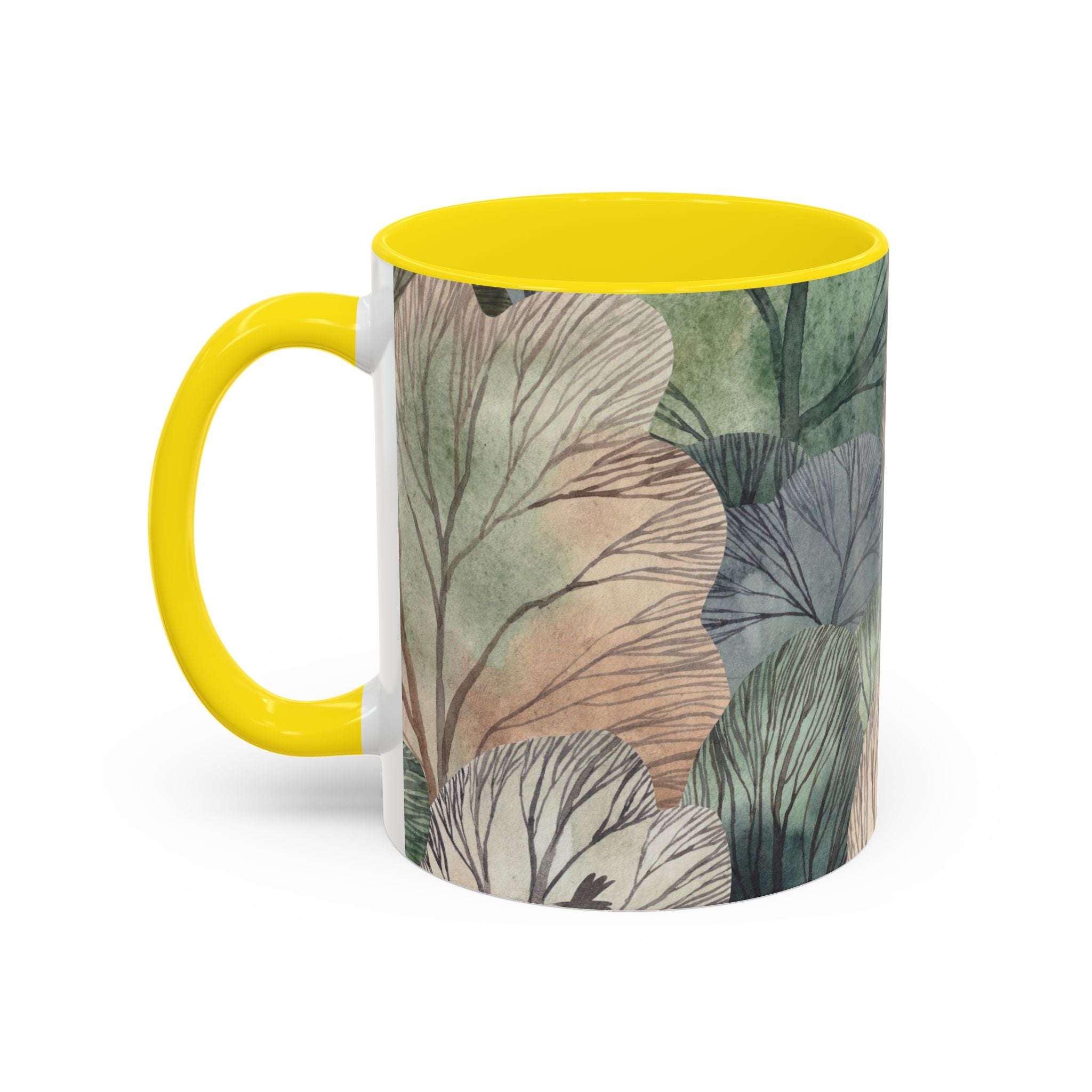 Botanical Woodland Coffee Mug — Earthy Leaf Pattern Accent Mug (11/15oz)
