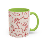 Apple Doodle Accent Coffee Mug — Red Apple Pattern Ceramic Mug (11/15oz)