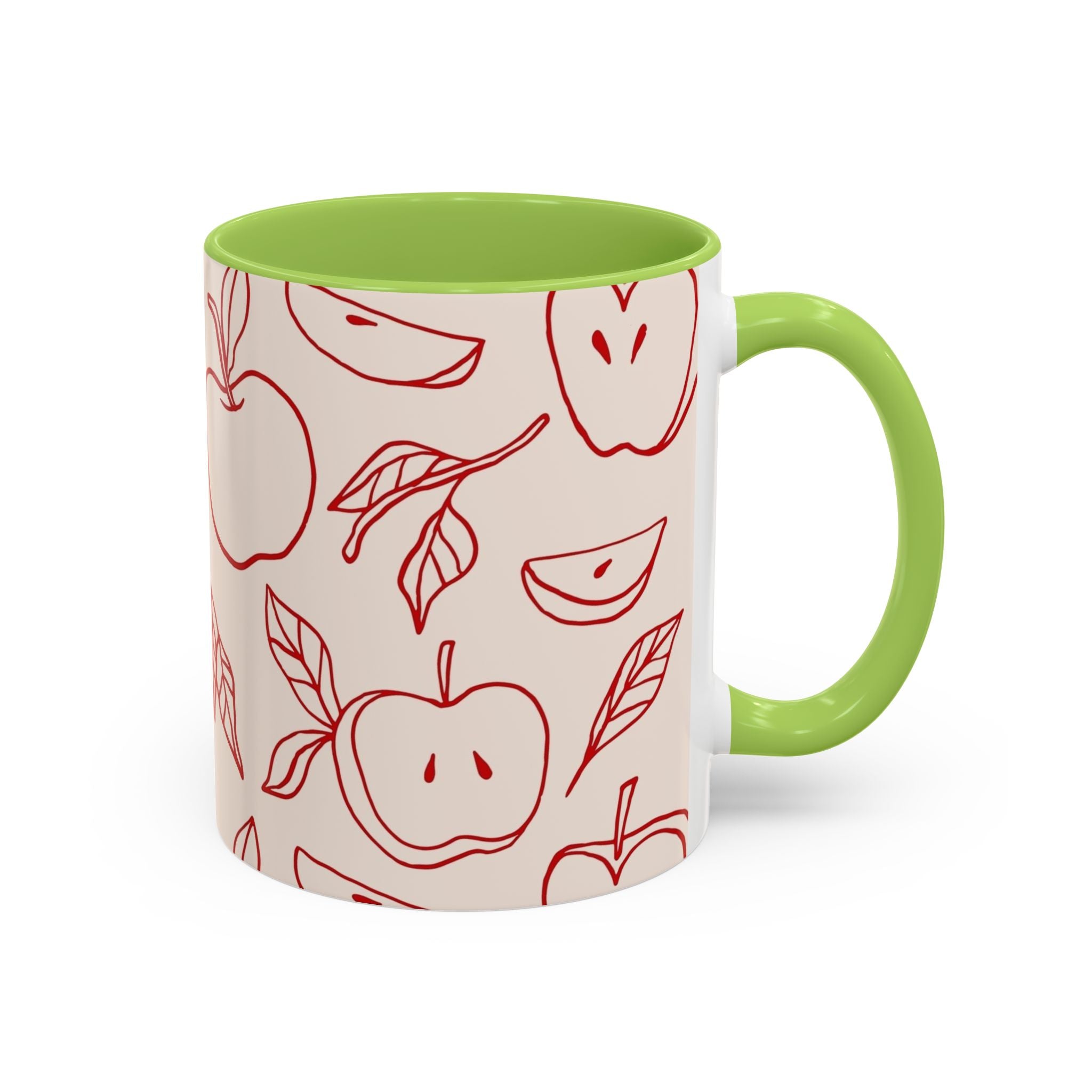 Apple Doodle Accent Coffee Mug — Red Apple Pattern Ceramic Mug (11/15oz)