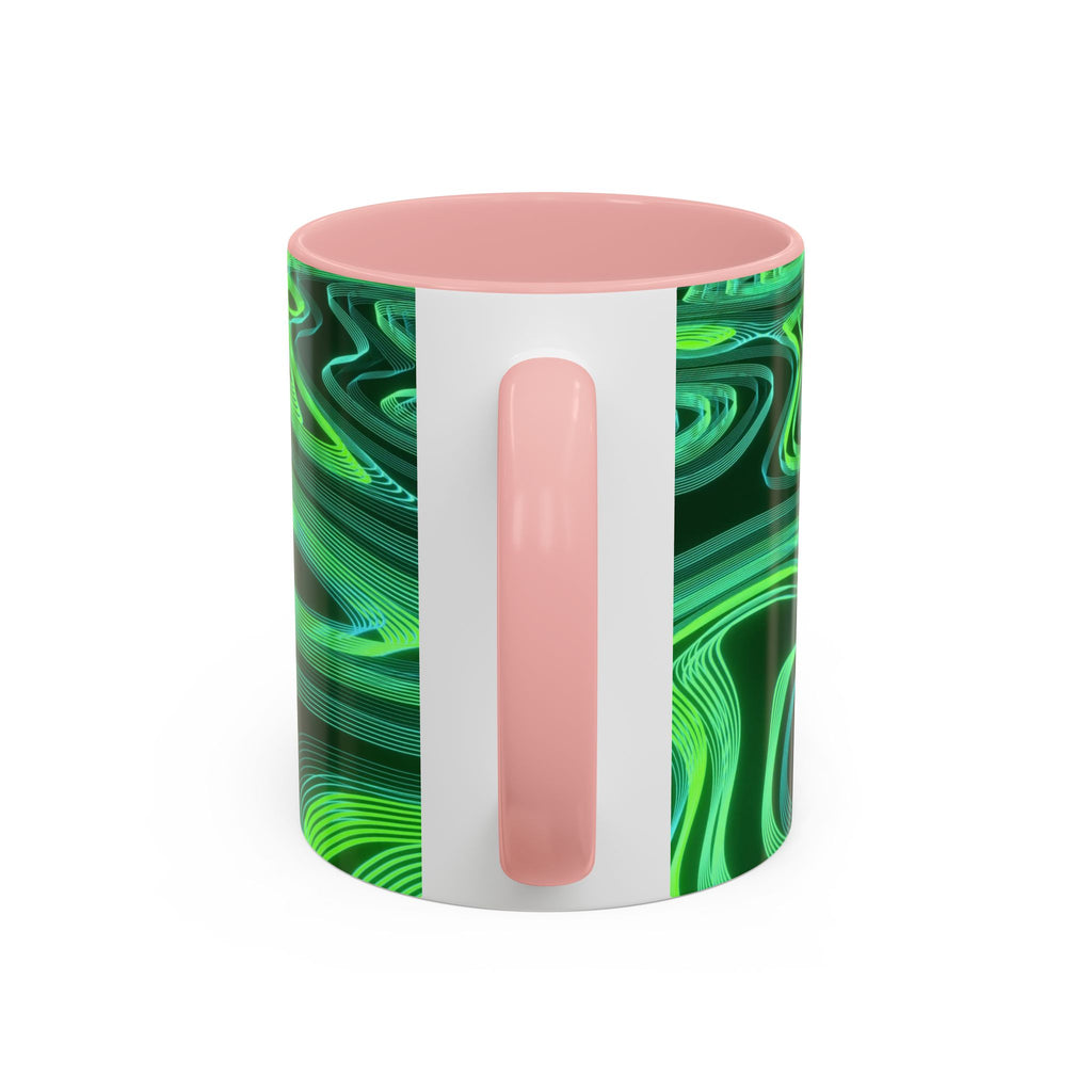 Green Swirl Accent Coffee Mug — Psychedelic Abstract Ceramic