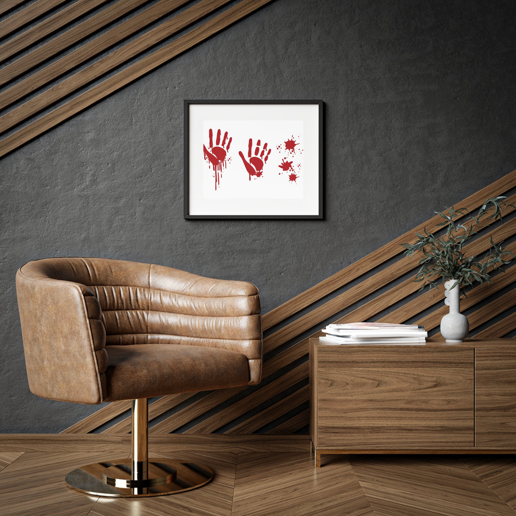 Framed Poster — Red Bloody Handprints Matte Wall Art (Horror Halloween Decor)