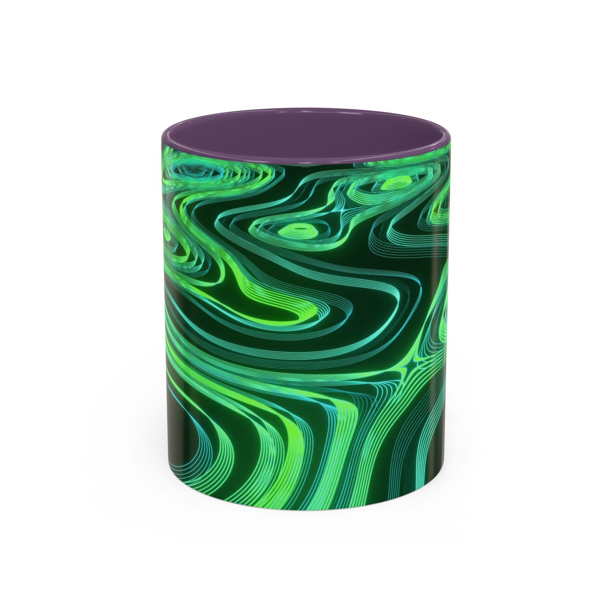 Green Swirl Accent Coffee Mug — Psychedelic Abstract Ceramic