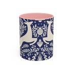 Nordic Reindeer Pattern Accent Coffee Mug — Blue Holiday Tea Cup (11/15oz)