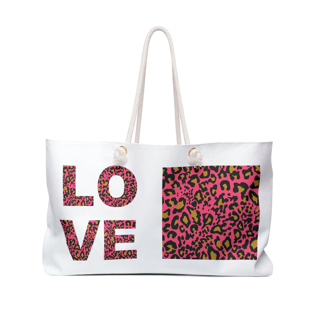 Pink Leopard LOVE Weekender Bag | Animal Print Travel Tote