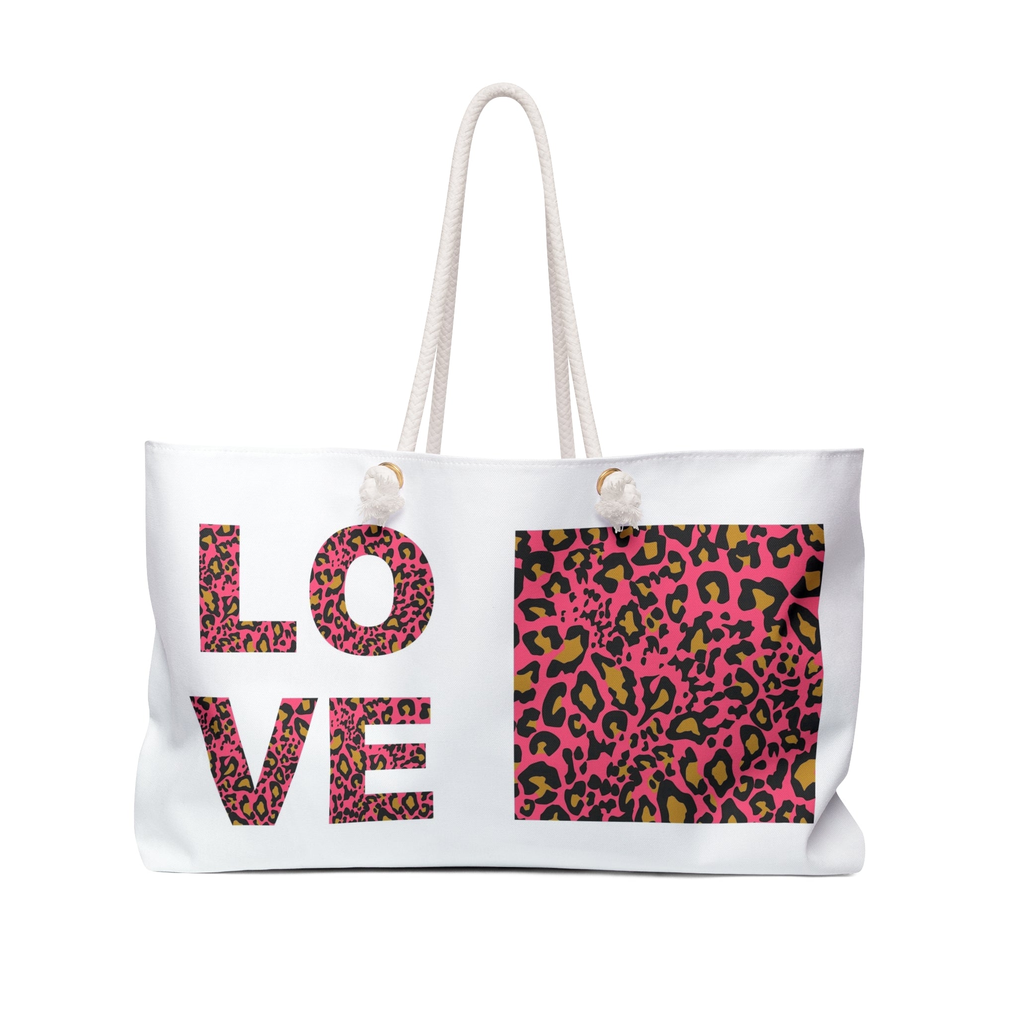 Pink Leopard LOVE Weekender Bag | Animal Print Travel Tote