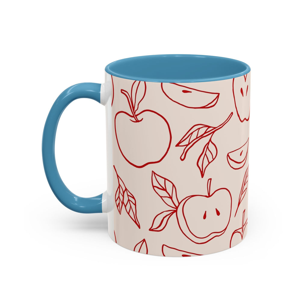 Apple Doodle Accent Coffee Mug — Red Apple Pattern Ceramic Mug (11/15oz)