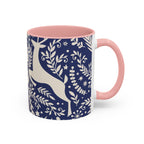 Nordic Reindeer Pattern Accent Coffee Mug — Blue Holiday Tea Cup (11/15oz)