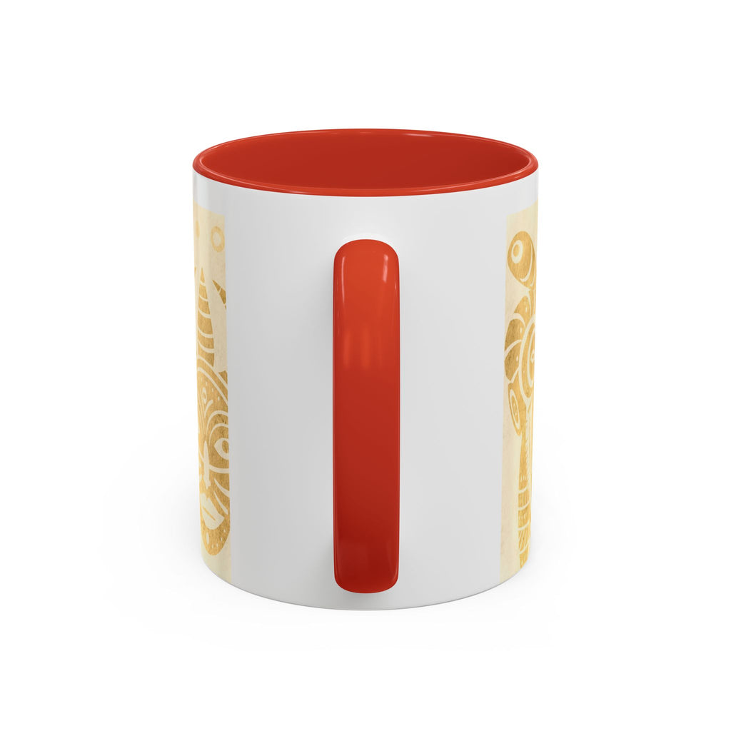 Golden Folk Art Coffee Mug — Animal Mask Pattern Accent Mug (11/15oz)