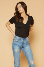 Women's V-Neck SS Surplus Bodysuit in Black