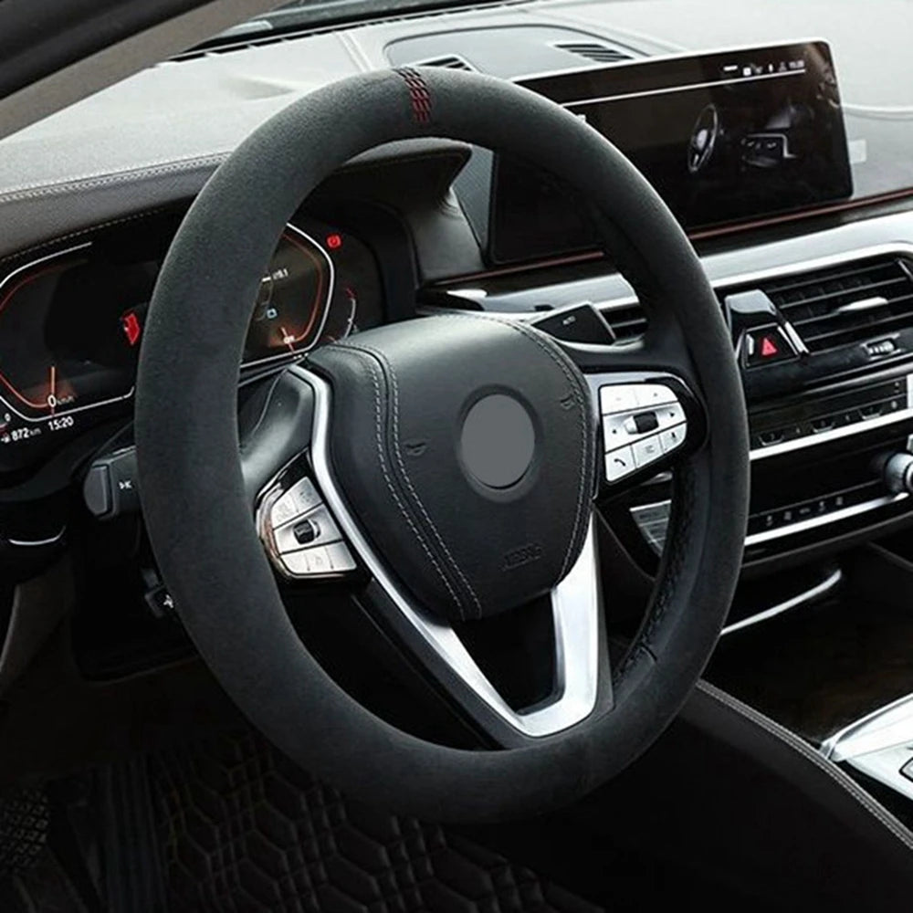38cm Suede Leather Car Steering Wheel Cover Wear-Resistant For BMW E90