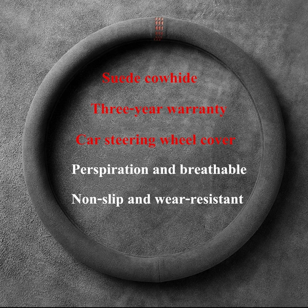 38cm Suede Leather Car Steering Wheel Cover Wear-Resistant For BMW E90