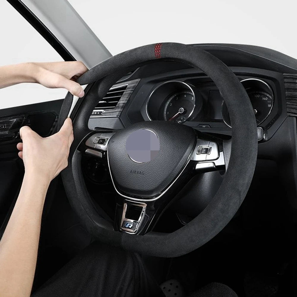 38cm Suede Leather Car Steering Wheel Cover Wear-Resistant For BMW E90