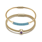 Gemstone CZ Halo Bangle Set