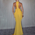 Spring Women Design Deep V Plunge Sexy Pleated Waist Tight Dress