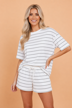 Stripe Short Sleeve Tee & Drawstring Shorts Set