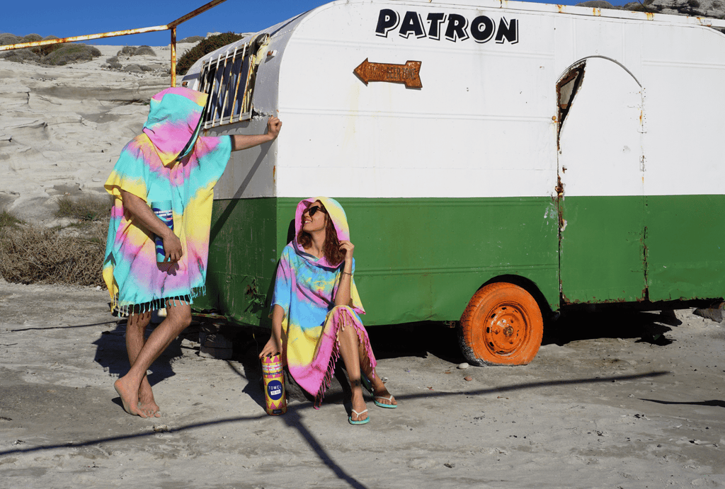 Women's Changing Poncho Tie-Dye Lemon & Mint – Hand-Dyed Cotton Robe