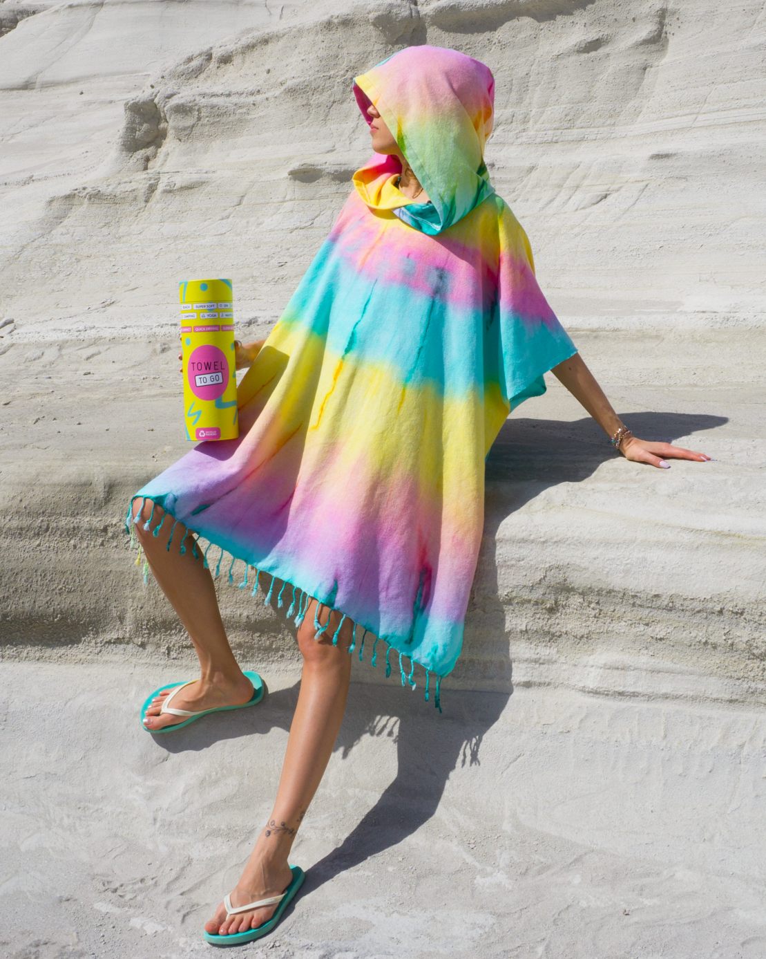 Women's Changing Poncho Tie-Dye Lemon & Mint – Hand-Dyed Cotton Robe