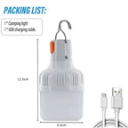 1PC Outdoor USB Rechargeable LED Lamp Bulbs 60W Emergency Light Hook