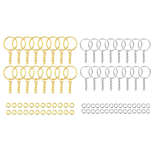 30pcs Silver Plated Metal Blank Keyring Keychain Split Key Ring with
