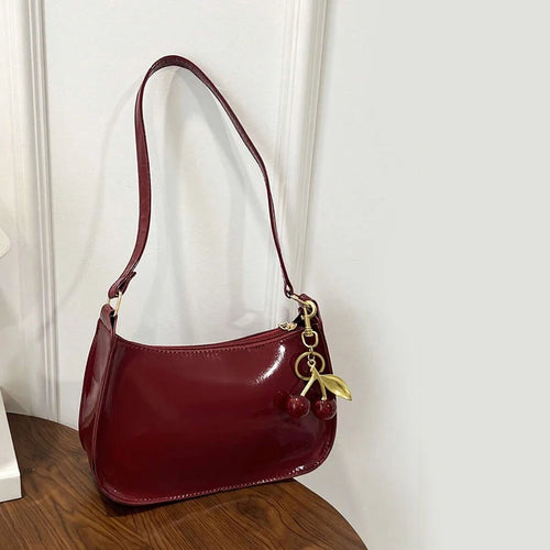 Solid Color PU Leather Women Shoulder Bags Fashion Ladies Cherry